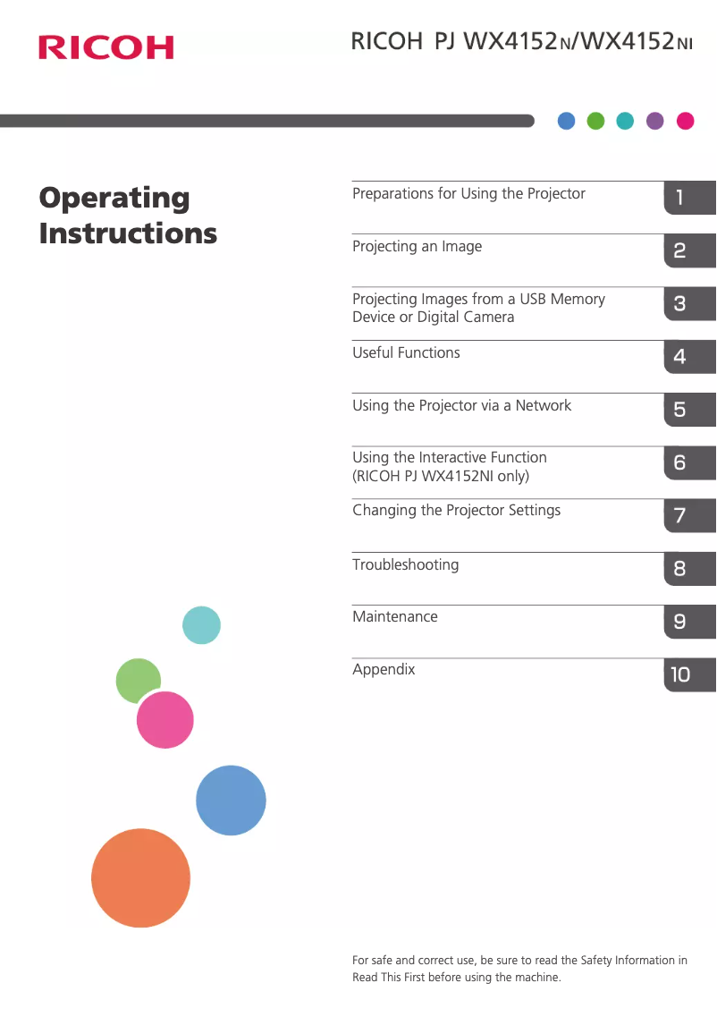 Imagen de la primera página del manual del dispositivo PJ WX4152N
