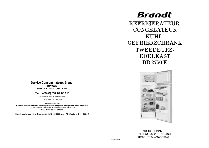 Página 1 del manual Manual de usuario Brandt DB2750E