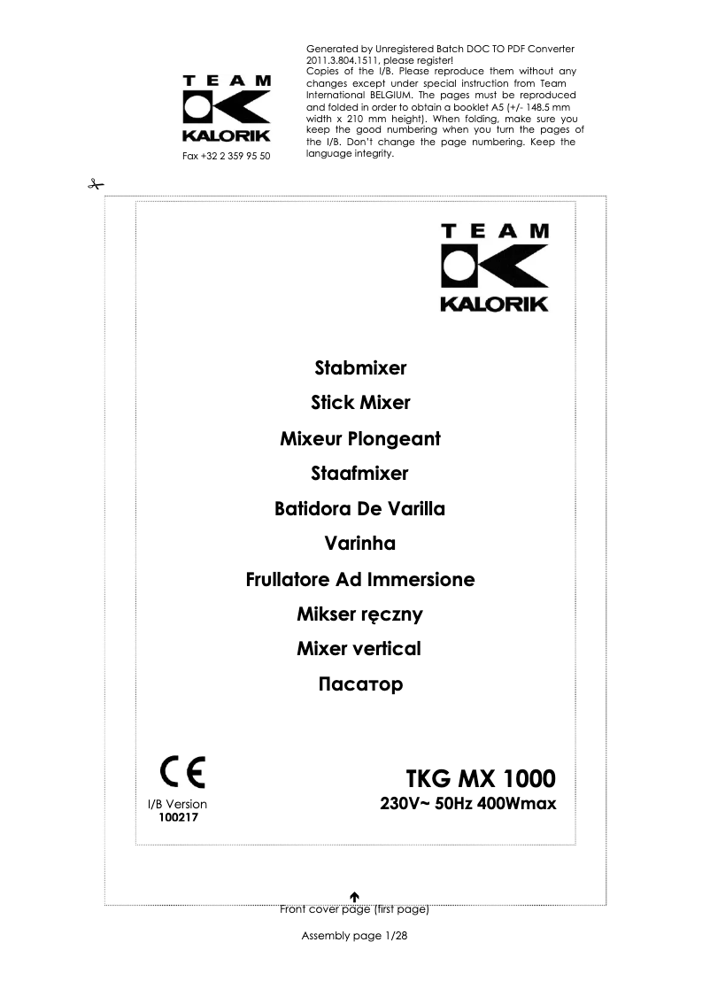 Imagen de la primera página del manual del dispositivo TKG MX 1000