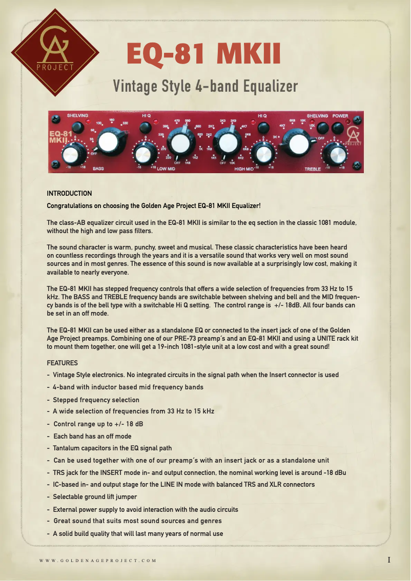 Página 1 del manual Manual de usuario Golden Age Project EQ-81 MKIII