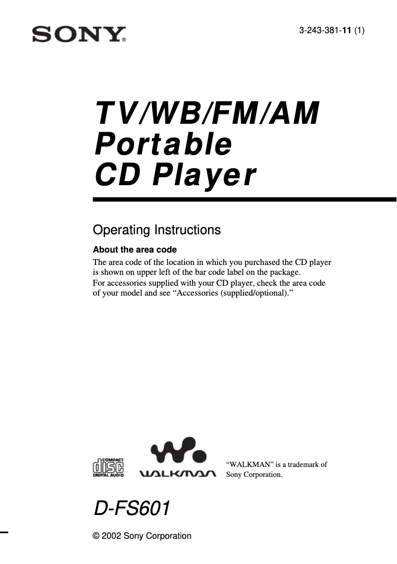 Página 1 del manual Manual de usuario Sony Walkman D-FS601