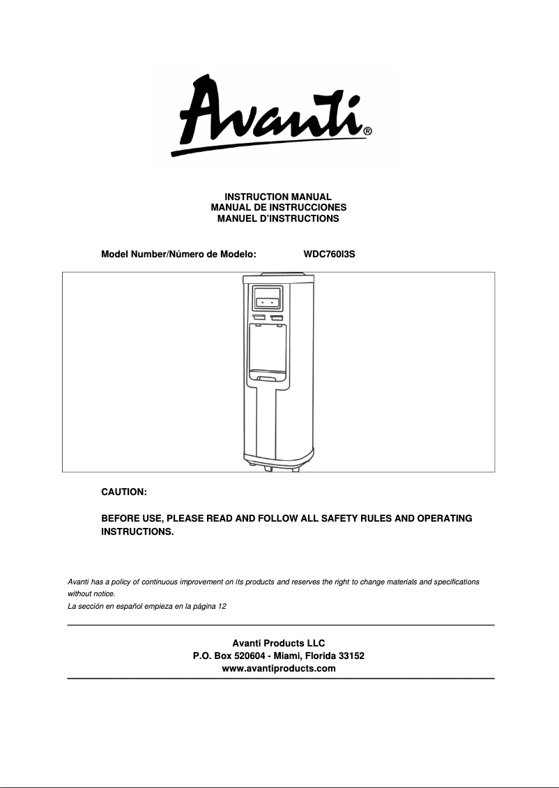 Página 1 del manual Manual de usuario Avanti WDC760I3S