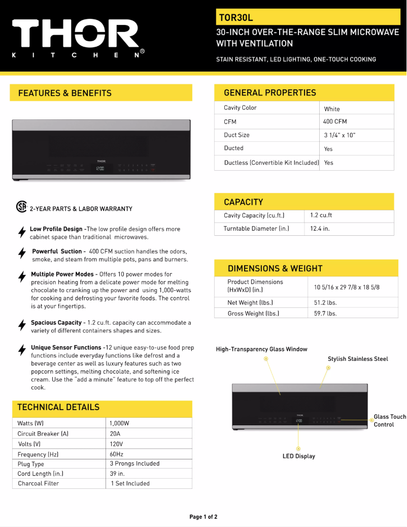 Página 1 del manual Ficha técnica Thor TOR30L