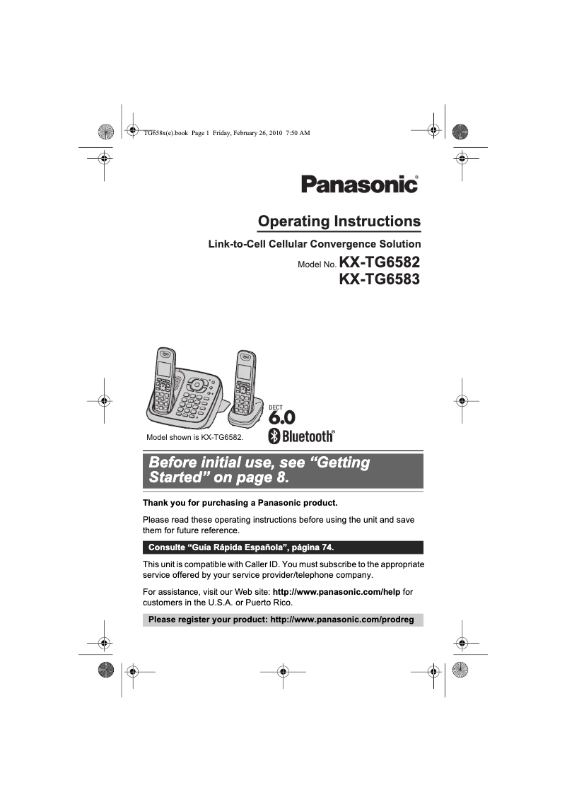 Imagen de la primera página del manual del dispositivo KX-TG6583