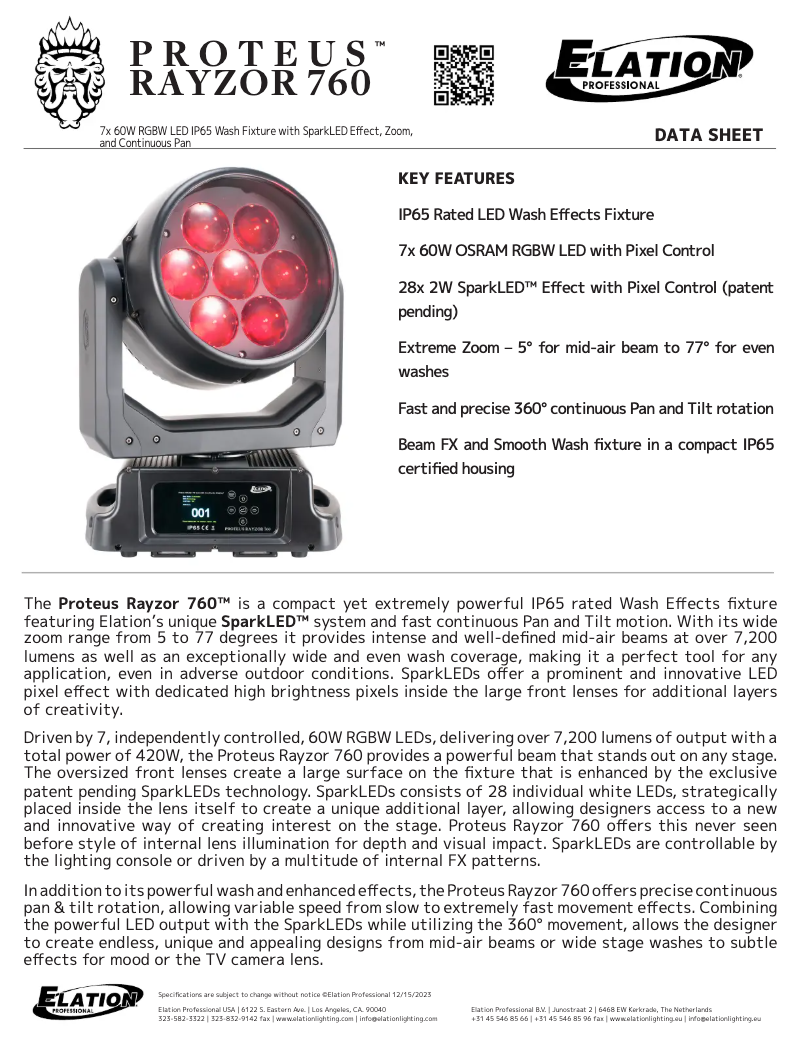 Página nº 1 - Ficha técnica Elation Proteus Rayzor 760 WMG