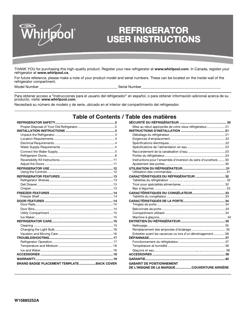 Página 1 del manual Manual de uso y mantenimiento Whirlpool WRT348FME