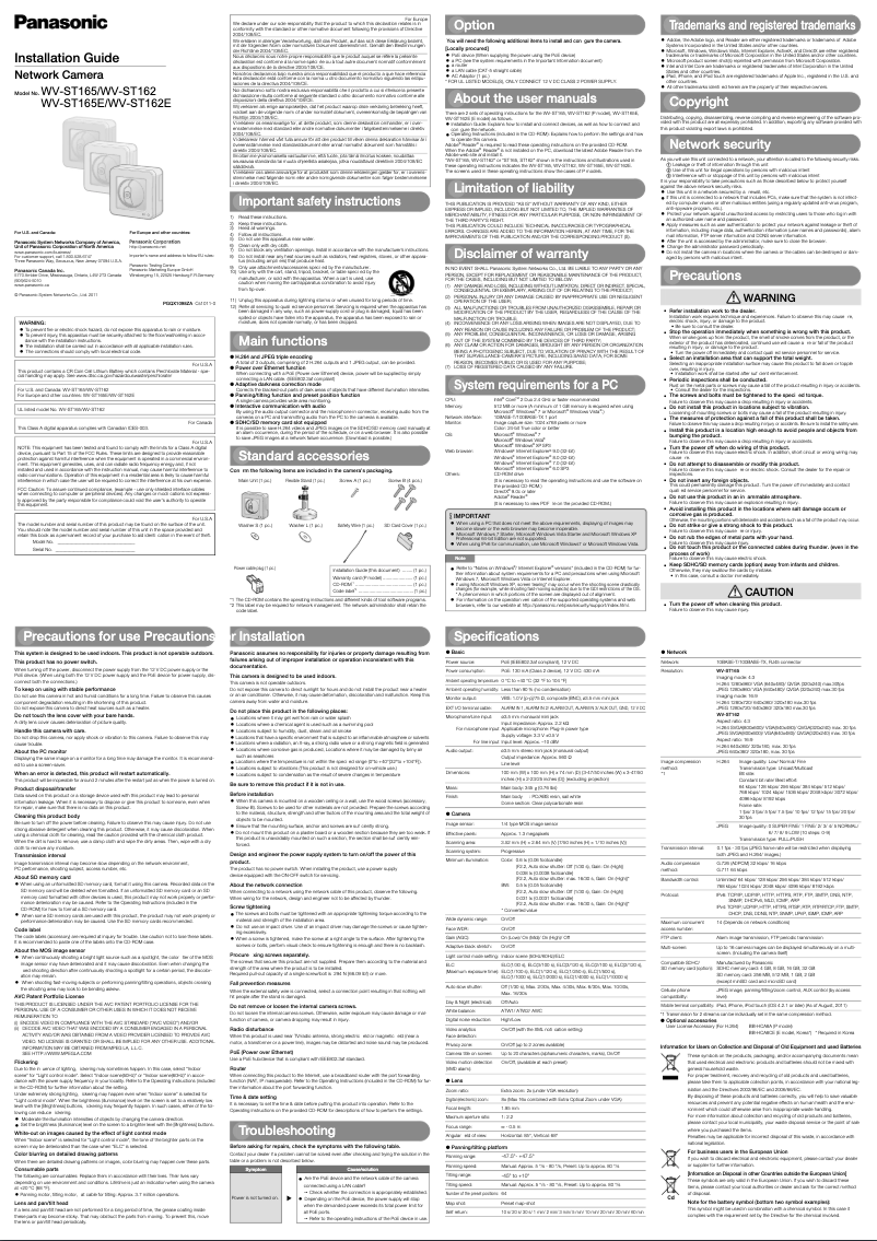 Página 1 del manual Manual de usuario Panasonic WV-ST165