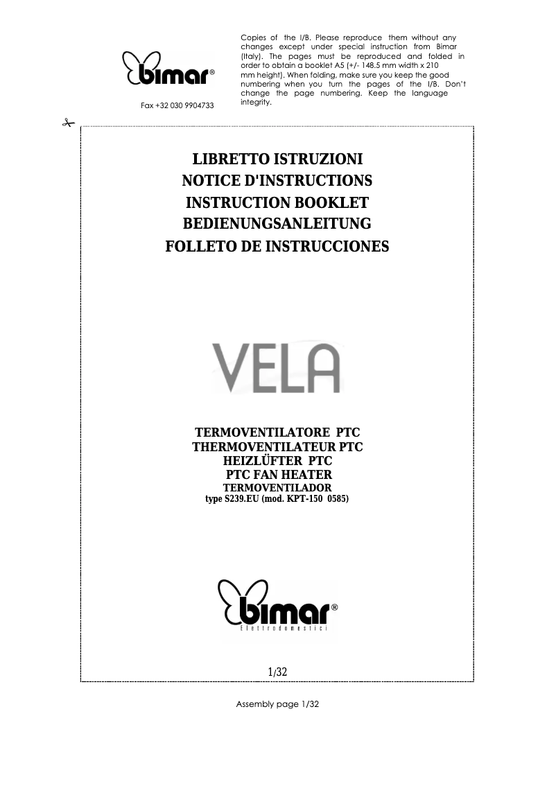 Imagen de la primera página del manual del dispositivo Vela
