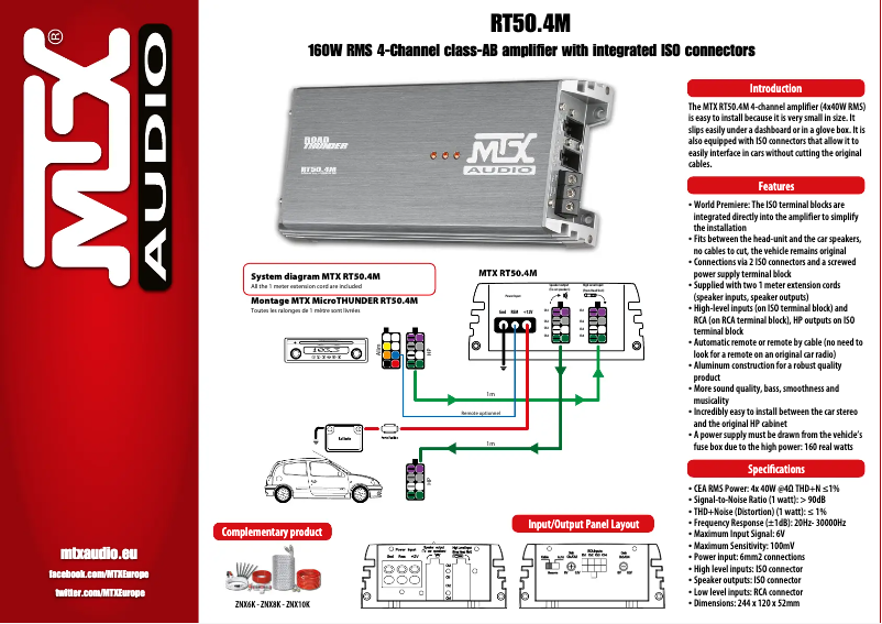 Página 1 del manual Ficha técnica MTX Audio RT50.4M