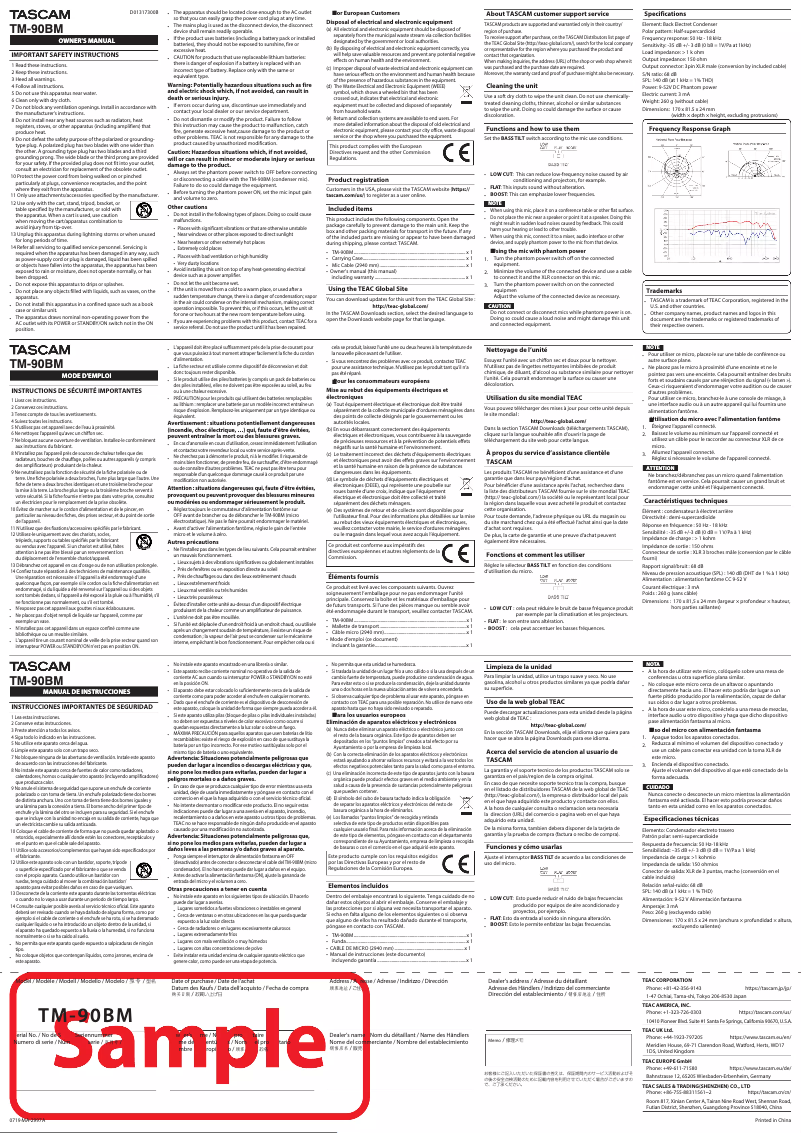 Imagen de la primera página del manual del dispositivo TM-90BM