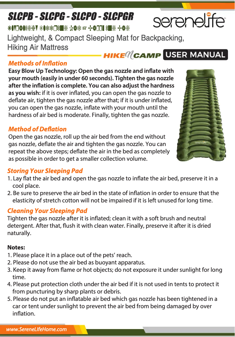 Página 1 del manual Manual de usuario SereneLife SLCPGR