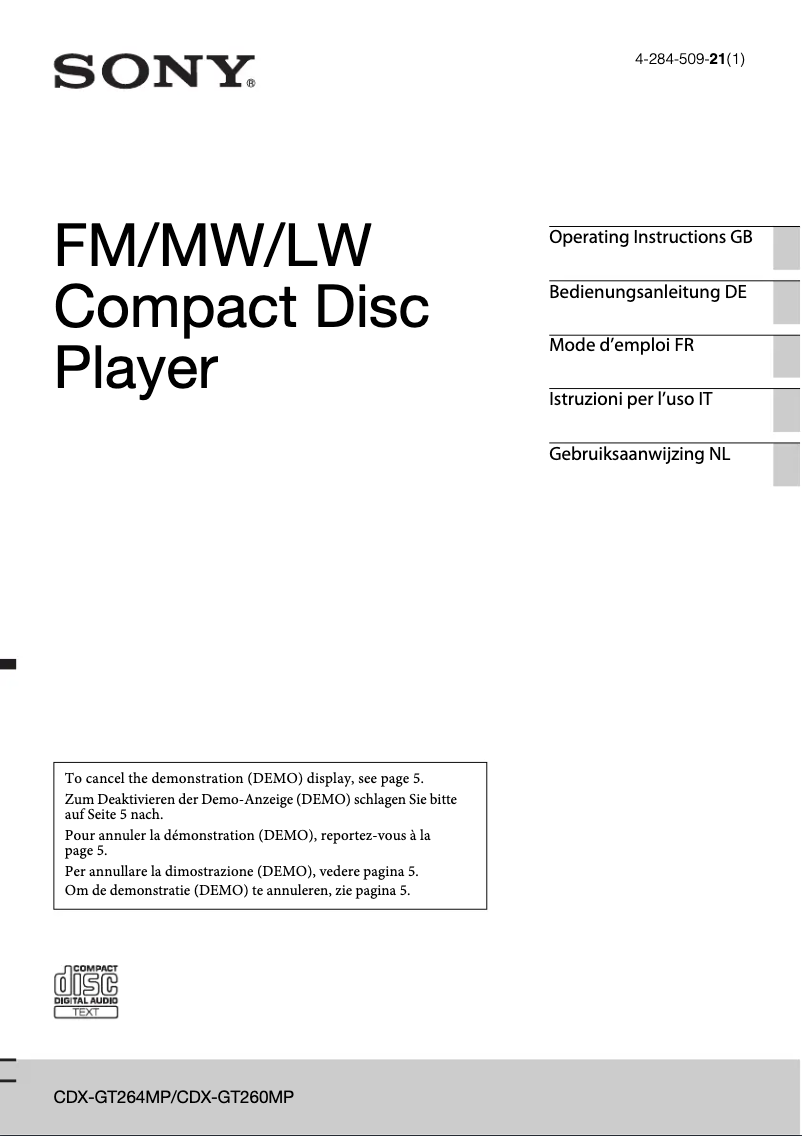 Imagen de la primera página del manual del dispositivo CDX-GT264MP