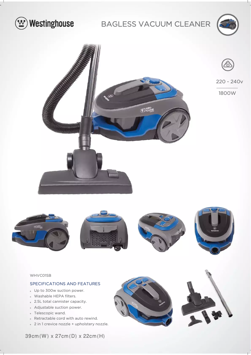 Imagen de la primera página del manual del dispositivo WHVC01SB