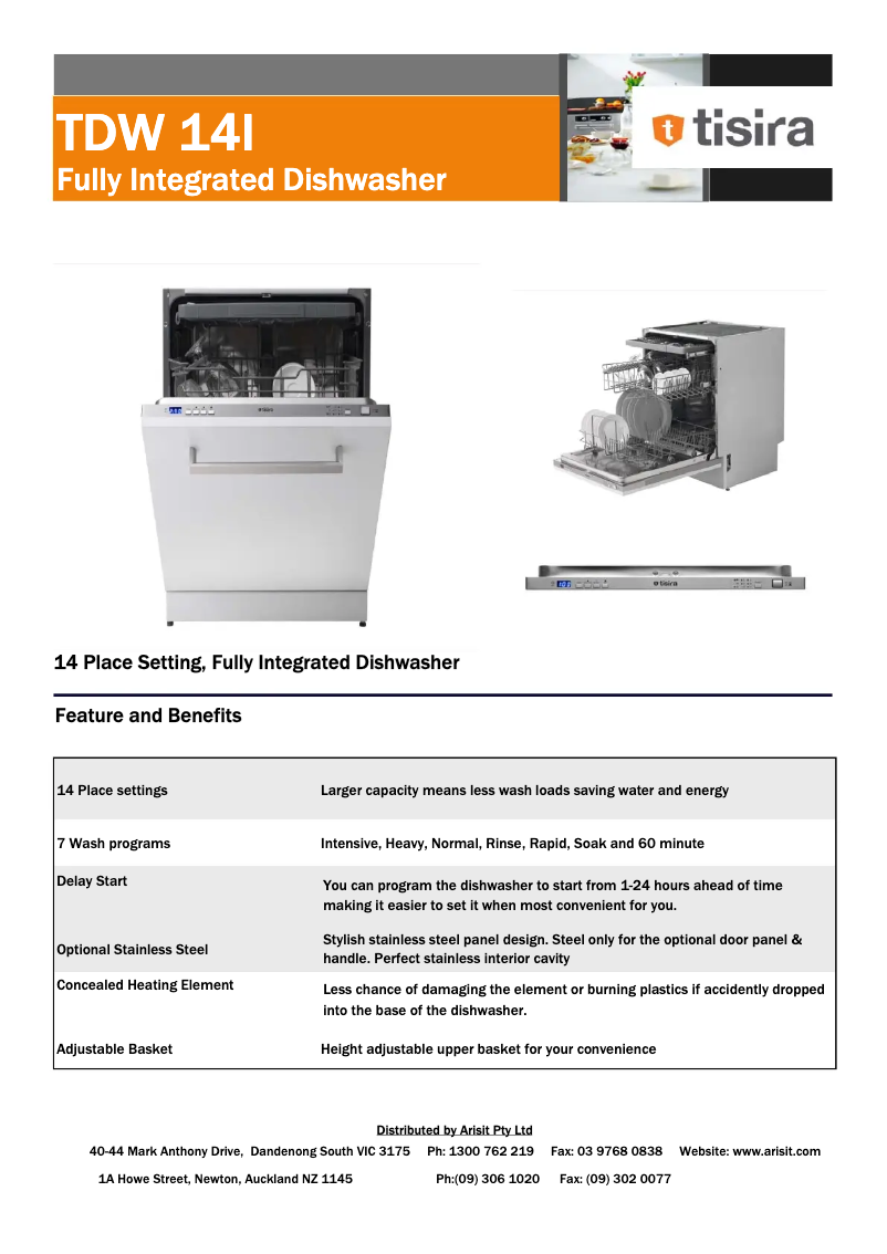 Página 1 del manual Ficha técnica Tisira TDW14I