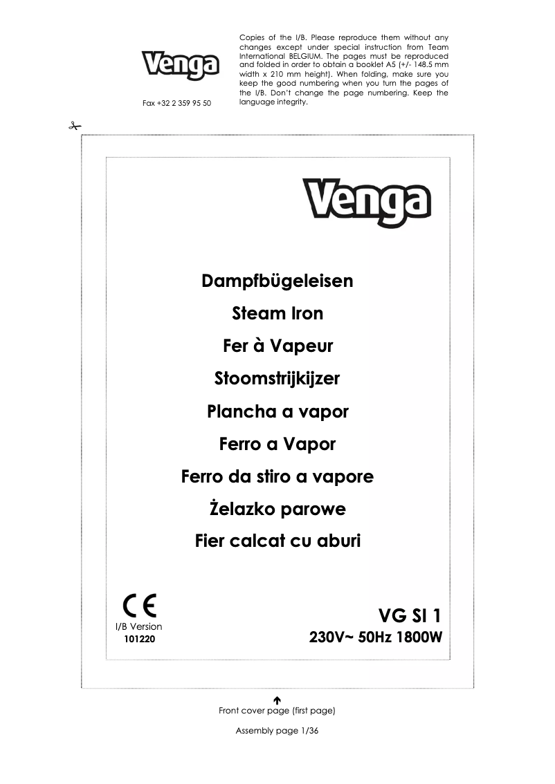 Imagen de la primera página del manual del dispositivo VG SI 1