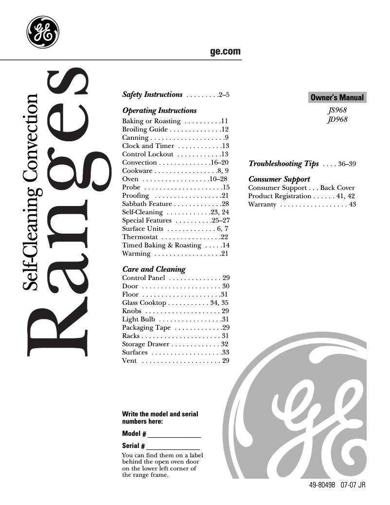 Imagen de la primera página del manual del dispositivo Profile JD968SFSS