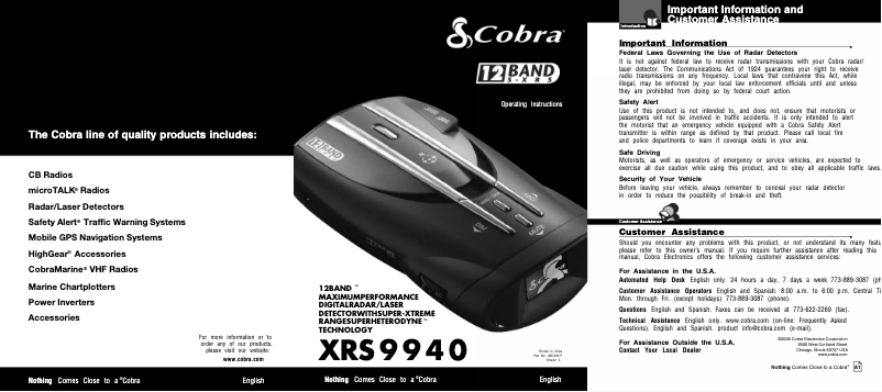 Imagen de la primera página del manual del dispositivo XRS 9940