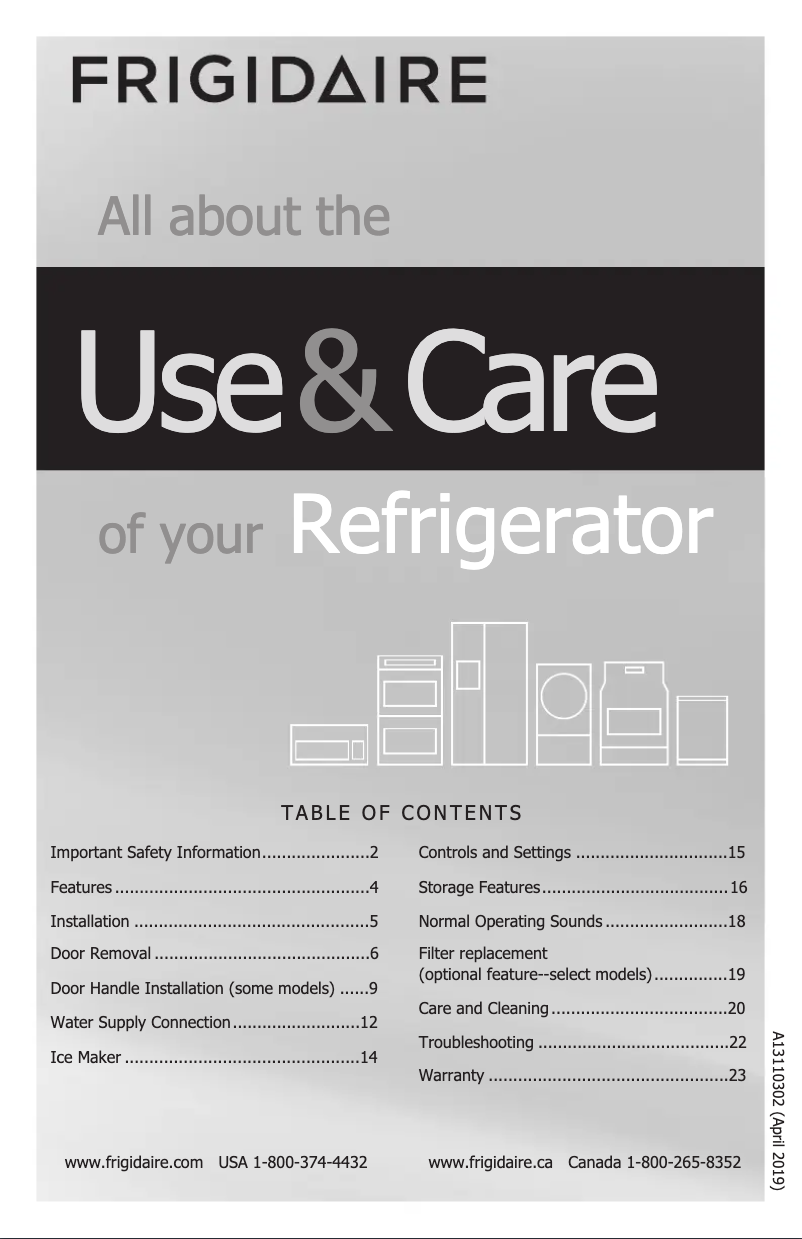 Página nº 1 - Manual de uso y mantenimiento Frigidaire FFTR2045VD