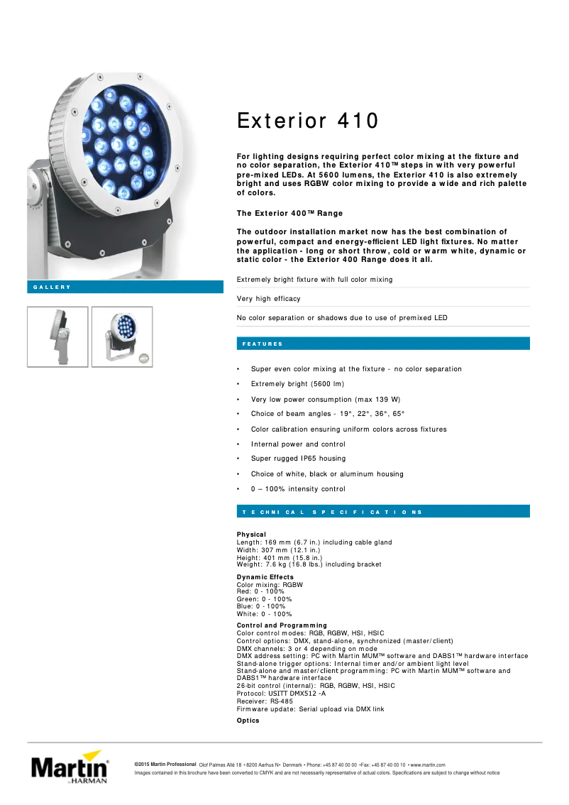 Página 1 del manual Ficha técnica Martin Exterior 410
