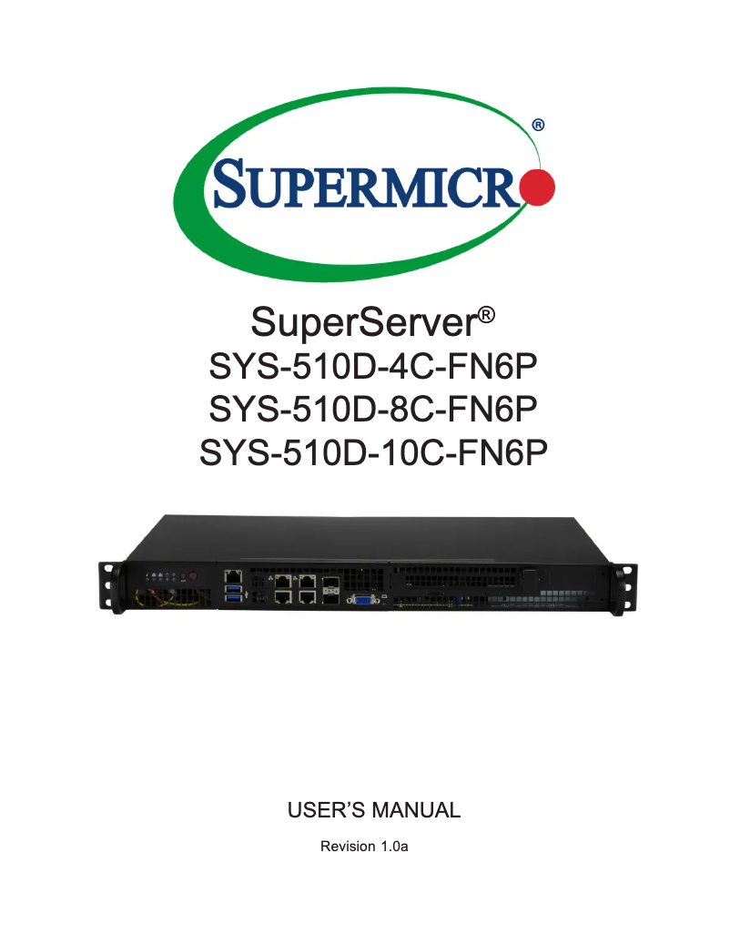 Imagen de la primera página del manual del dispositivo SuperServer SYS-510D-4C-FN6P