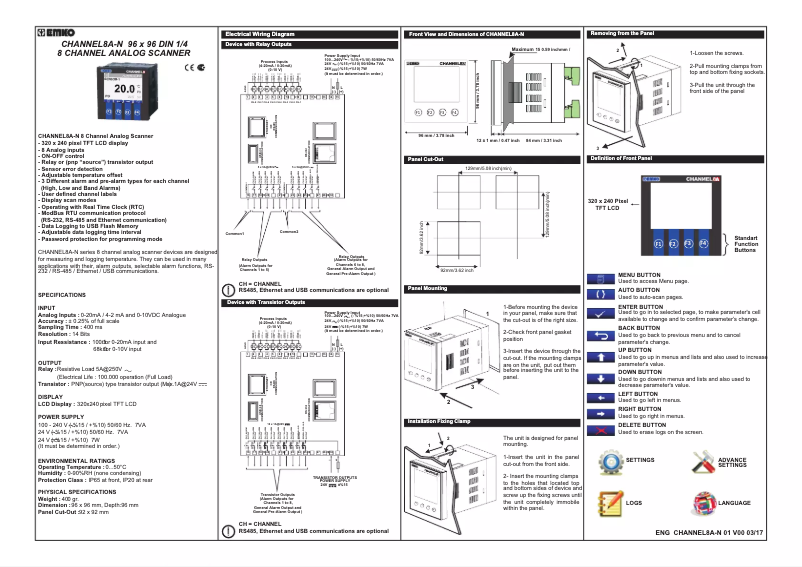 Imagen de la primera página del manual del dispositivo CHANNEL8A-N
