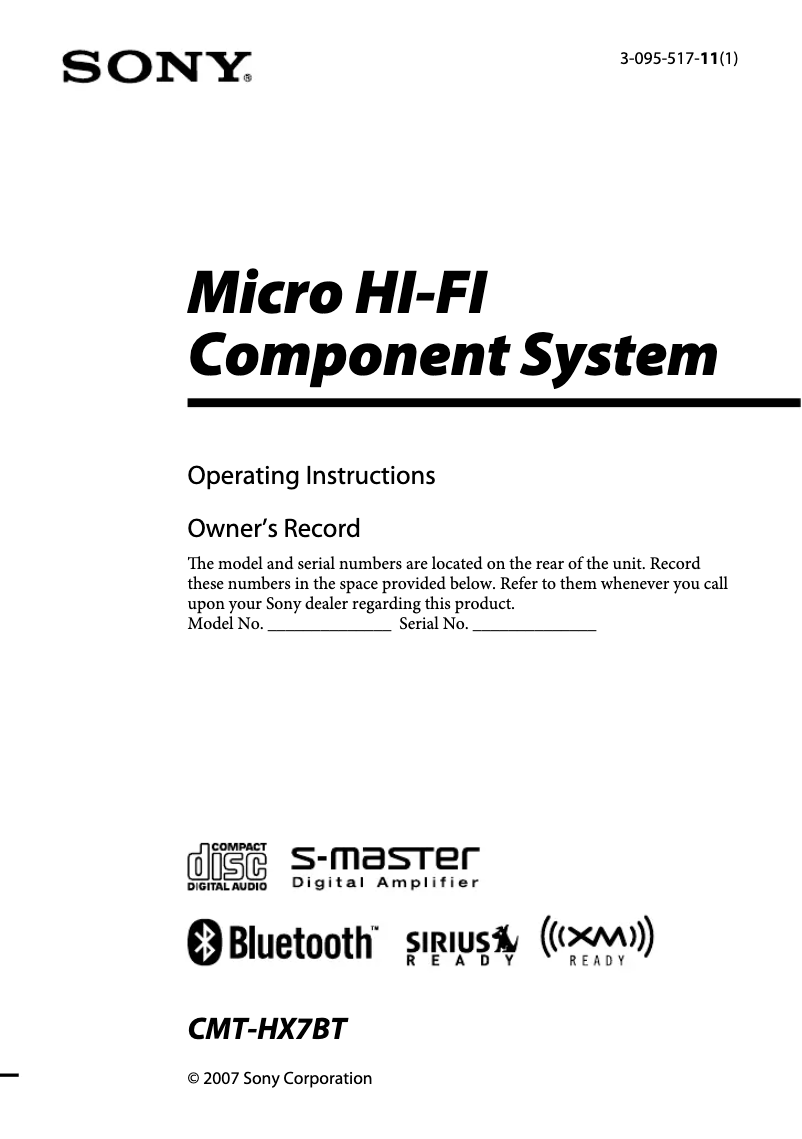 Imagen de la primera página del manual del dispositivo CMT-HX7BT