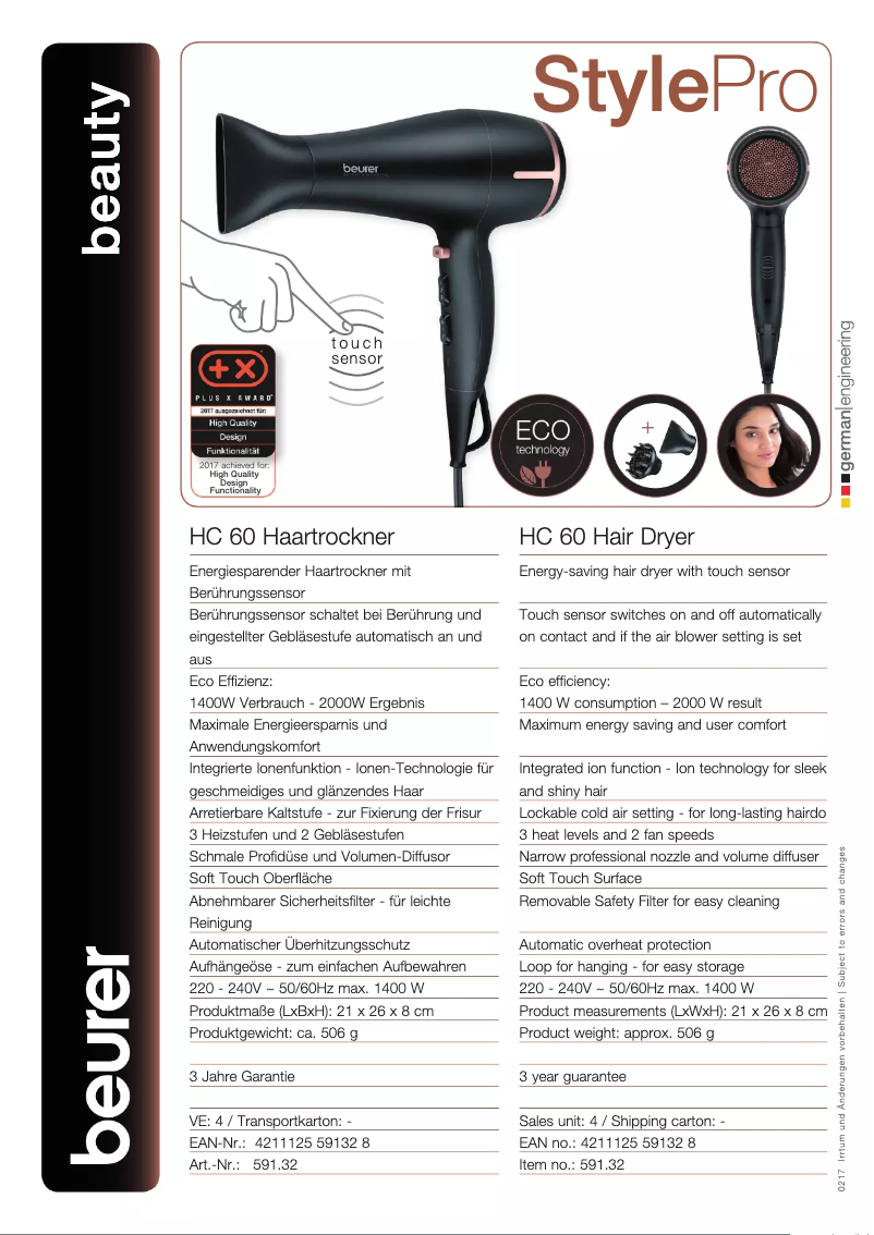 Página 1 del manual Ficha técnica Beurer HC 60