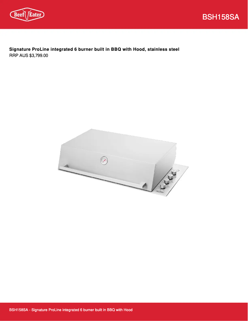 Página 1 del manual Ficha técnica BeefEater Signature Proline BSH158SA