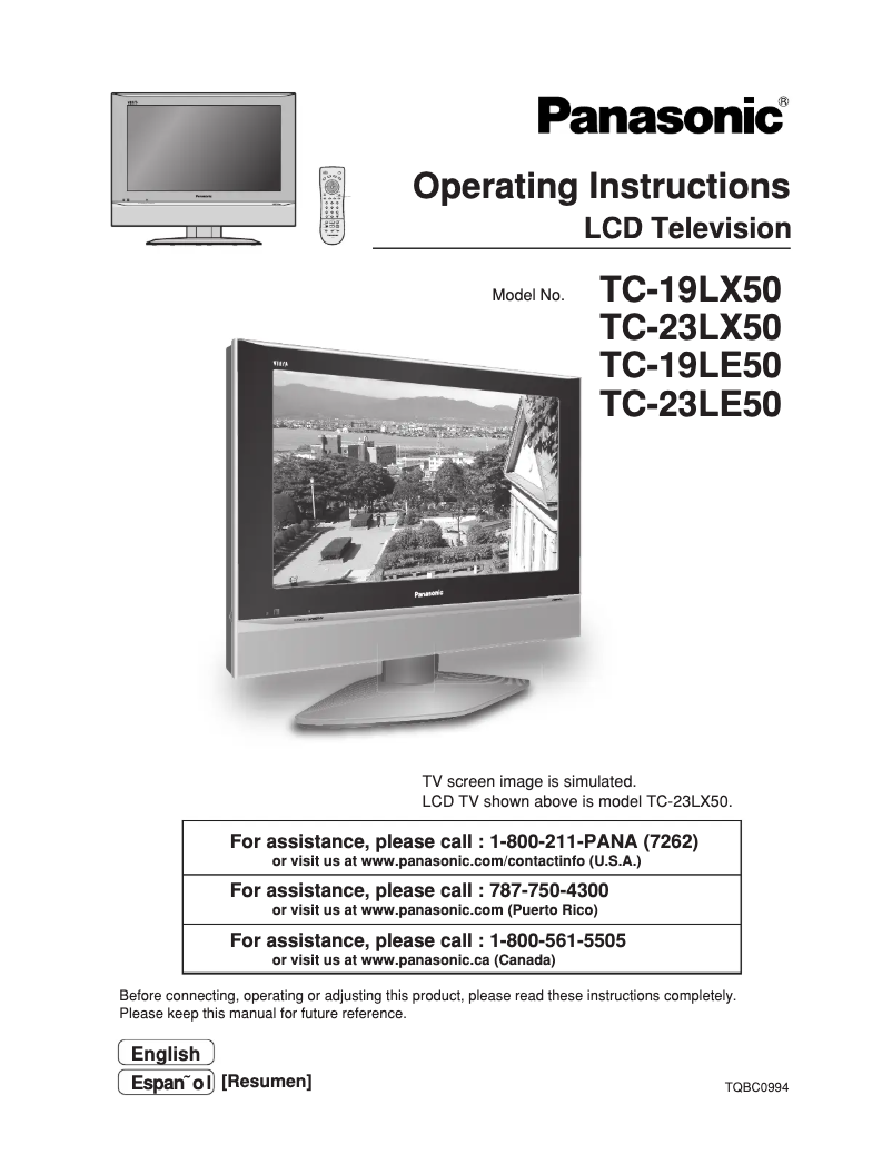Imagen de la primera página del manual del dispositivo TC-19LX50