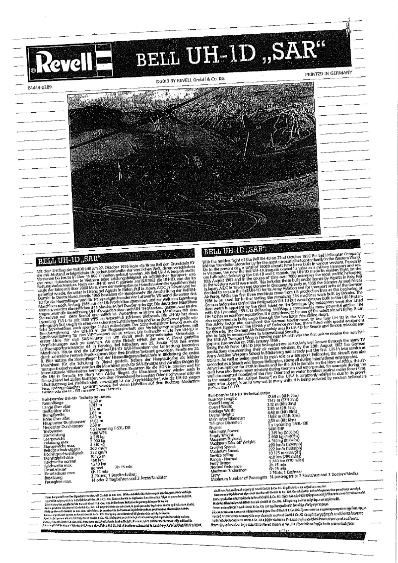 Imagen de la primera página del manual del dispositivo Bell UH-1D SAR