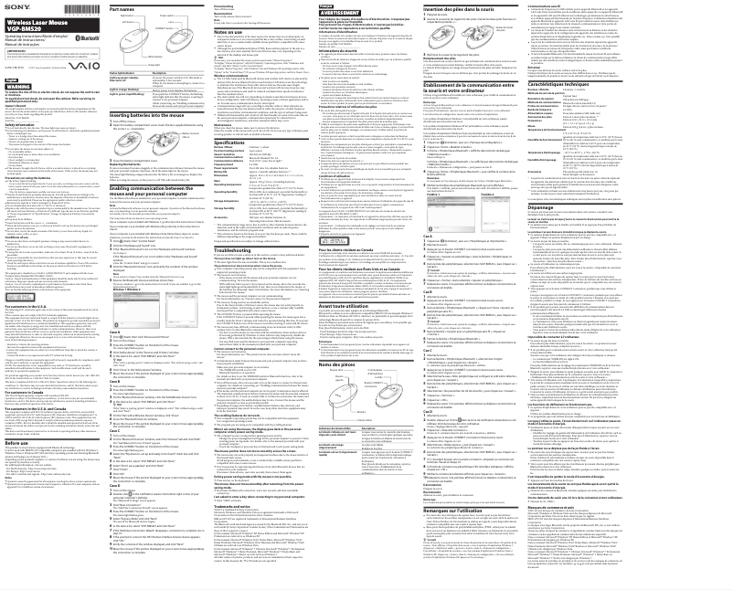 Página 1 del manual Manual de usuario Sony Wireless Laser Mouse VGP-BMS20