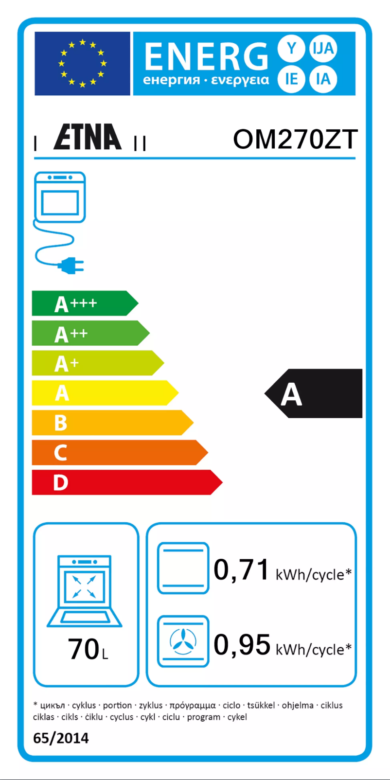 Página 1 del manual Etiqueta energética Etna OM270ZT