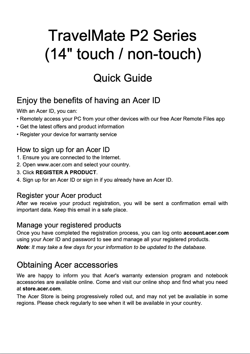 Imagen de la primera página del manual del dispositivo TravelMate P2