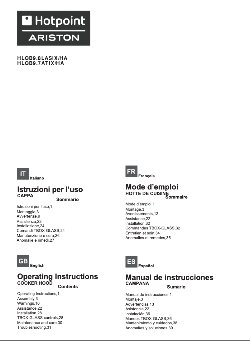 Página 1 del manual Manual de usuario Hotpoint Ariston HLQB 9.8 LASI X/HA