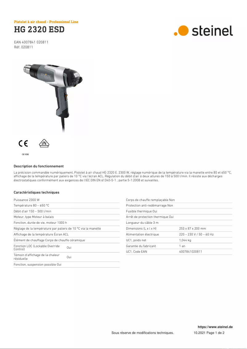 Página nº 1 - Ficha técnica Steinel HG 2320 ESD