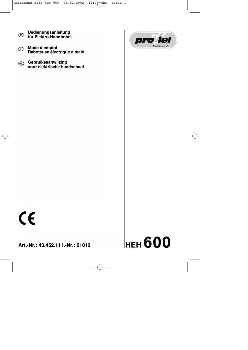 Imagen de la primera página del manual del dispositivo HEH 600