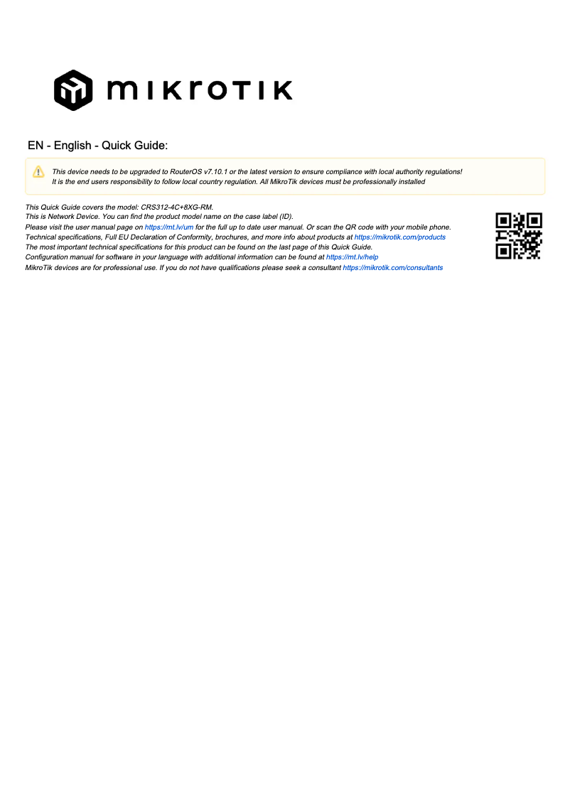 Imagen de la primera página del manual del dispositivo CRS312-4C+8XG-RM