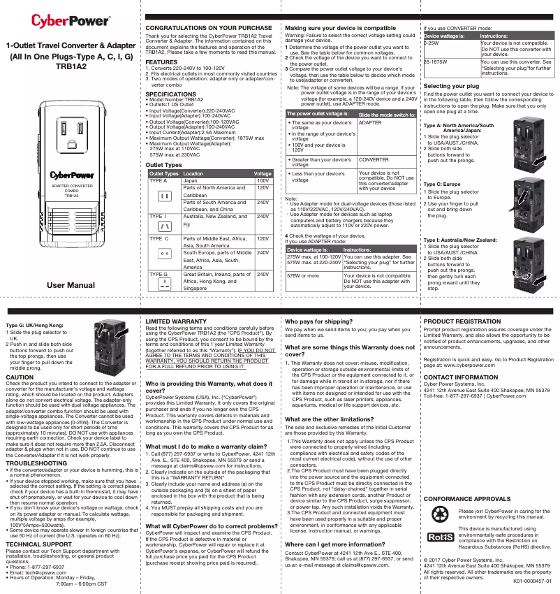 Imagen de la primera página del manual del dispositivo TRB1A2