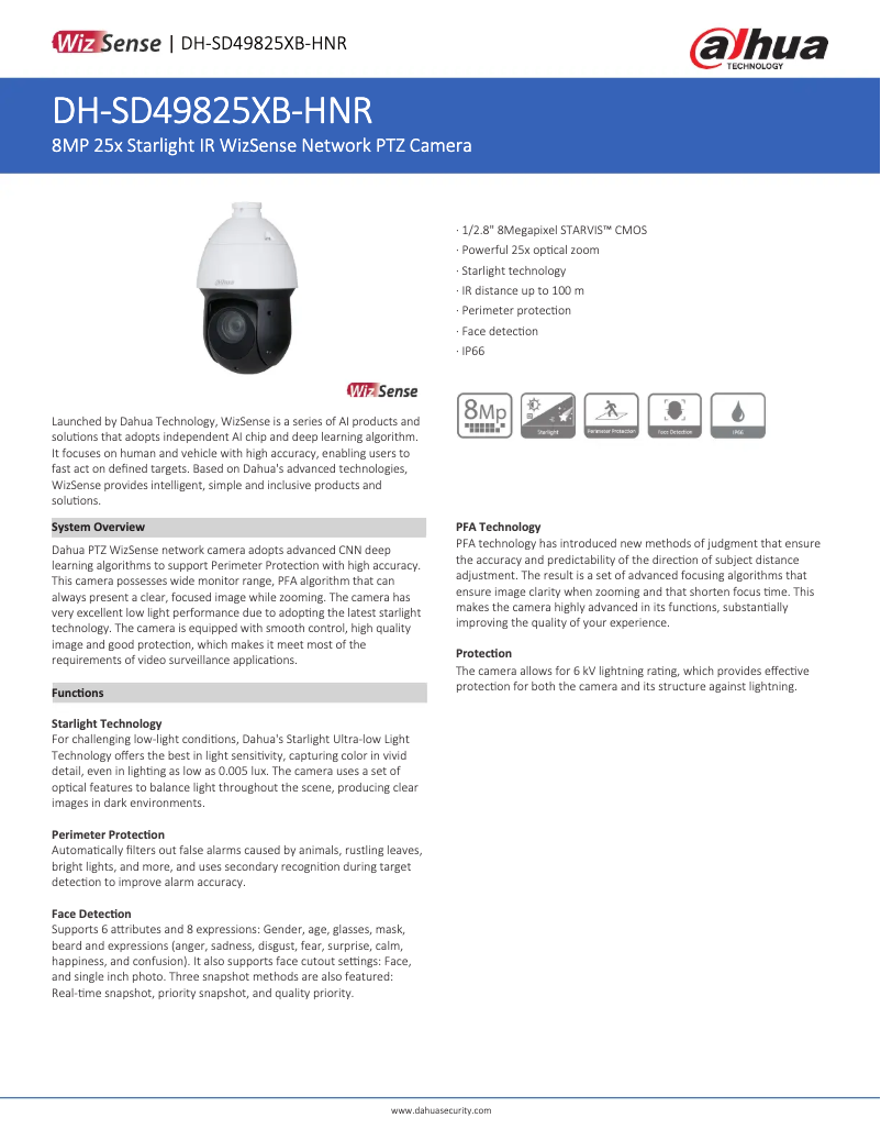 Página 1 del manual Ficha técnica Dahua Technology SD49825XB-HNR