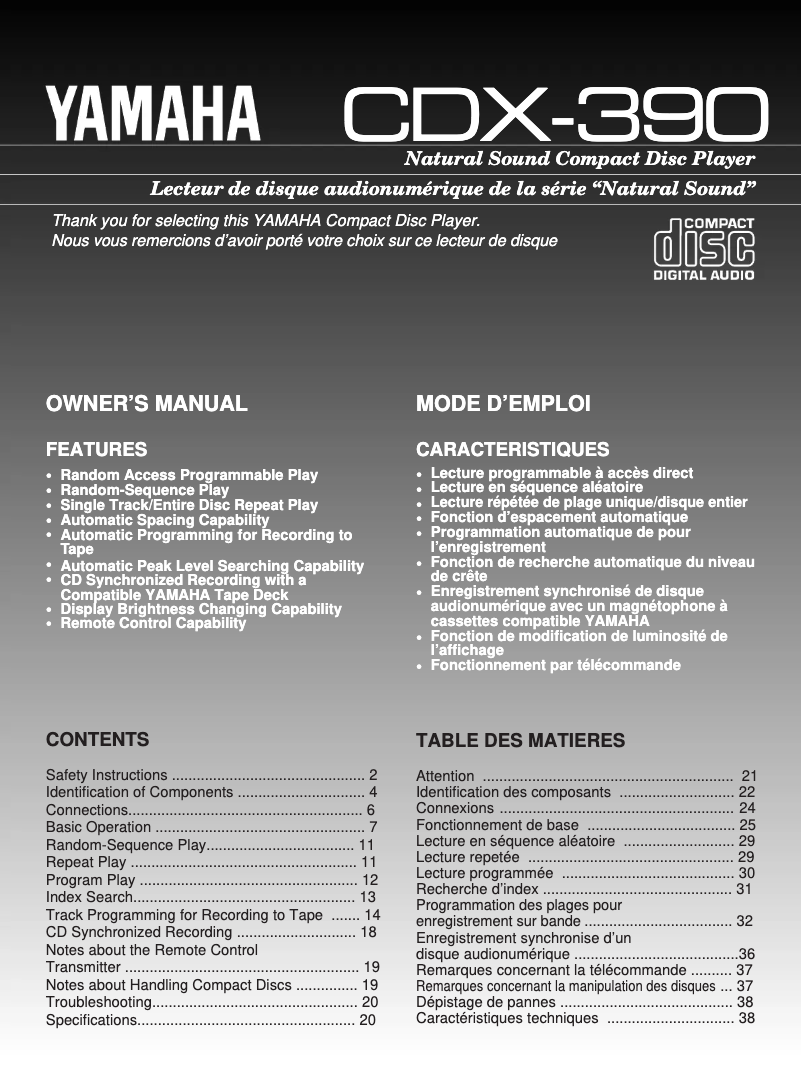 Imagen de la primera página del manual del dispositivo CDX-390