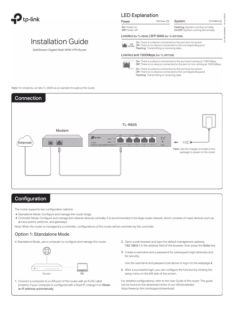 Imagen de la primera página del manual del dispositivo TL-R605