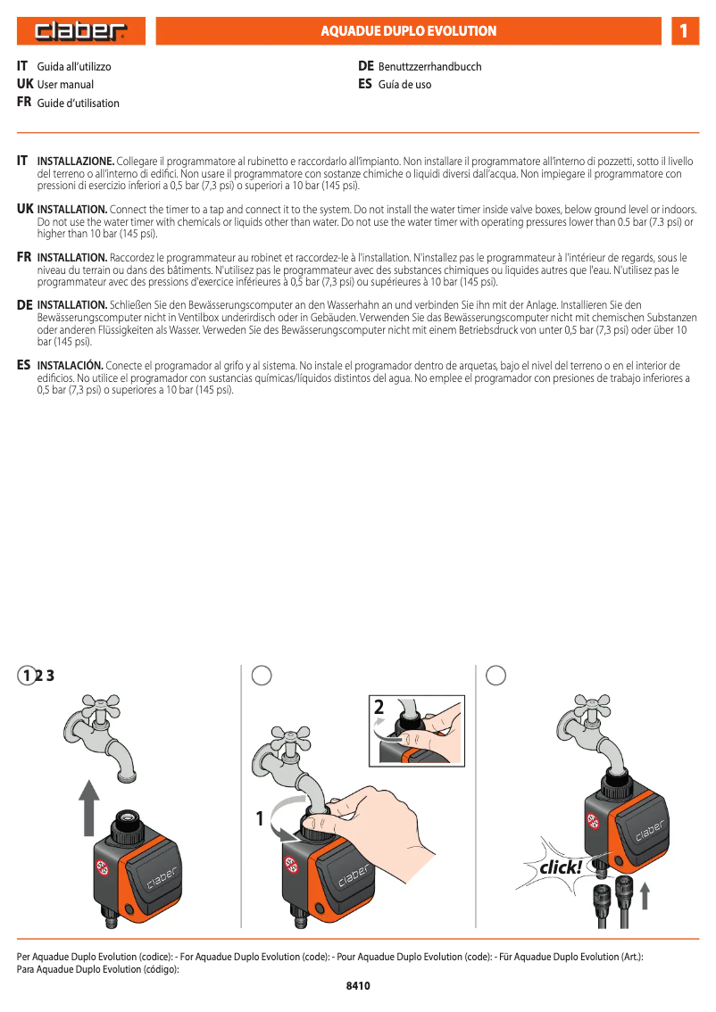 Página 1 del manual Manual de usuario Claber Duplo Evolution 8062