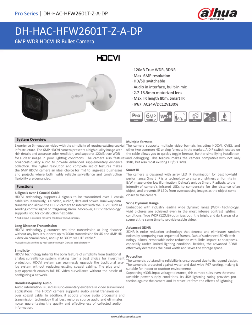 Página 1 del manual Ficha técnica Dahua Technology HAC-HFW2601T-Z-A-DP