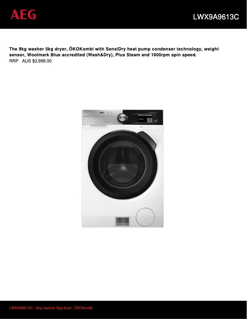Página 1 del manual Ficha técnica AEG LWX9A9613C