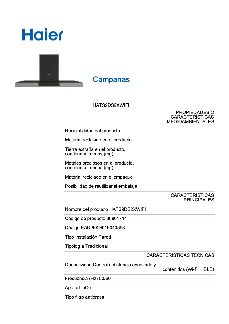 Página 1 del manual Etiqueta energética Haier HATS9DS2XWIFI