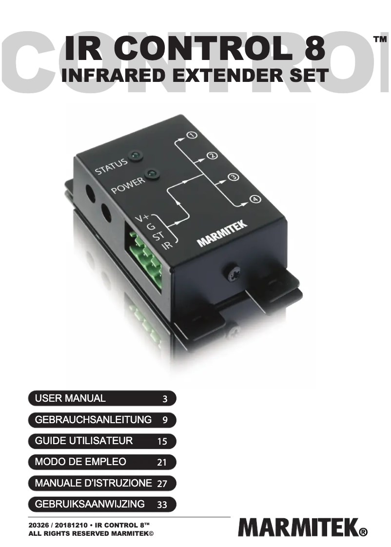 Imagen de la primera página del manual del dispositivo IR Control 8