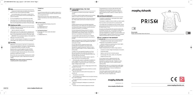 Página 1 del manual Manual de usuario Morphy Richards Prism 108251