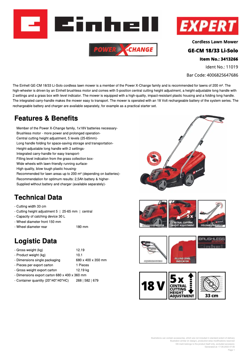 Imagen de la primera página del manual del dispositivo GE-CM 18/33 Li-Solo