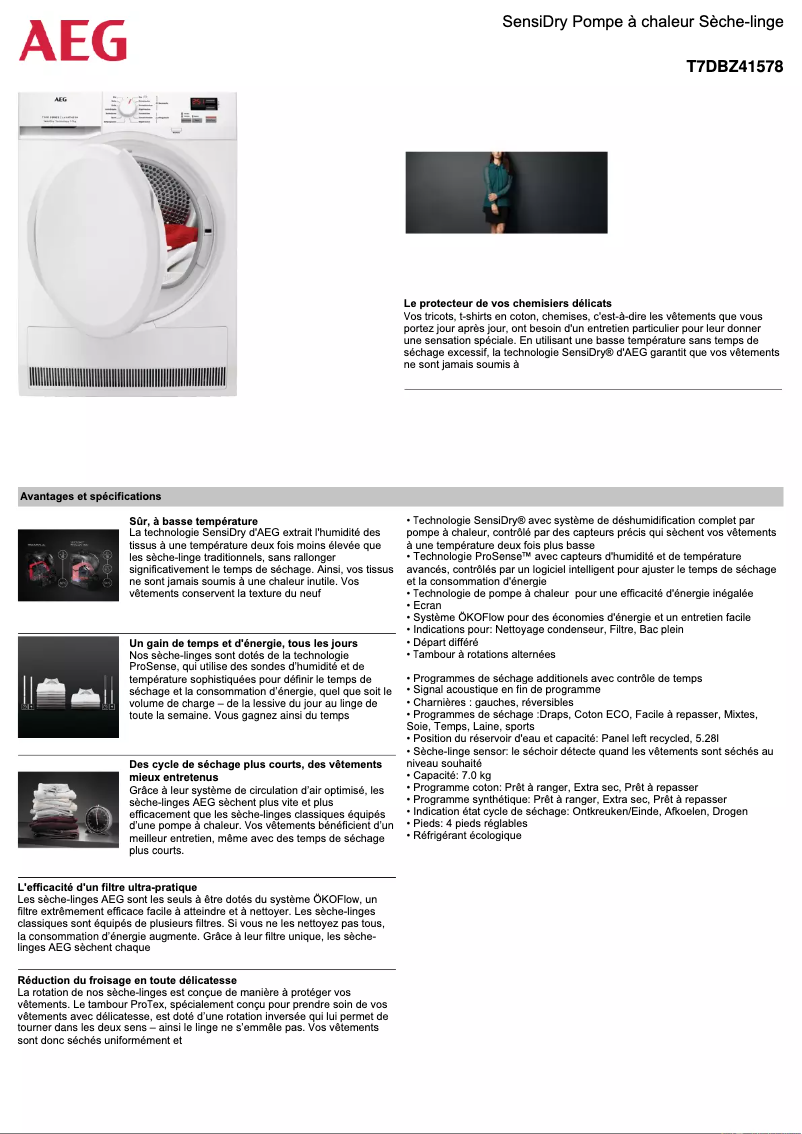 Página 1 del manual Ficha técnica AEG T7DBZ41578