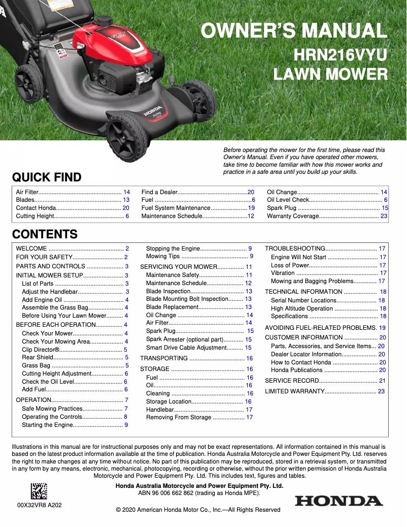 Imagen de la primera página del manual del dispositivo HRN216VYU
